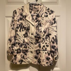 Chico's Women's Black and Cream Animal Print Blazer